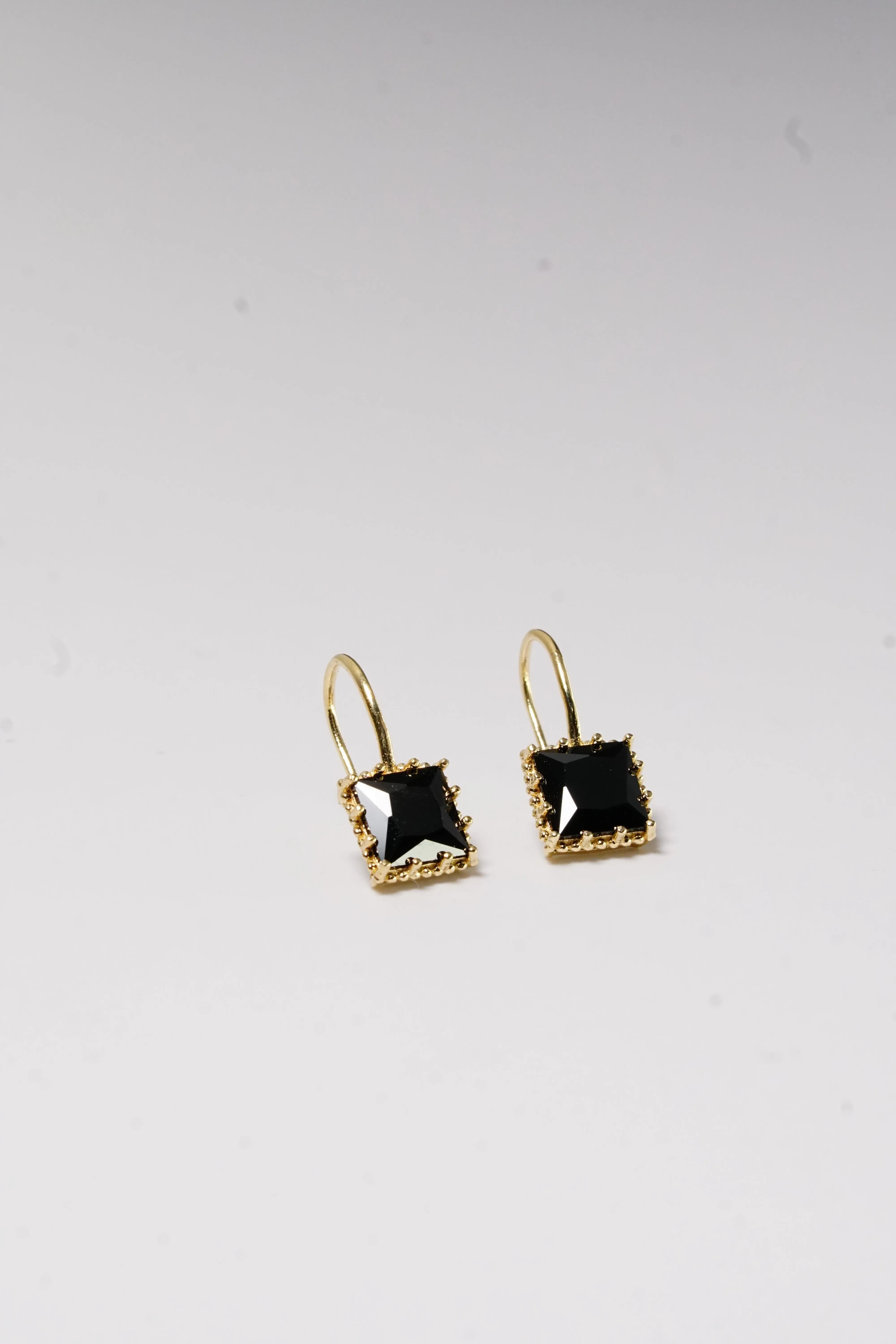14k Solid Gold Black Stone Square Bold Hoop Earring