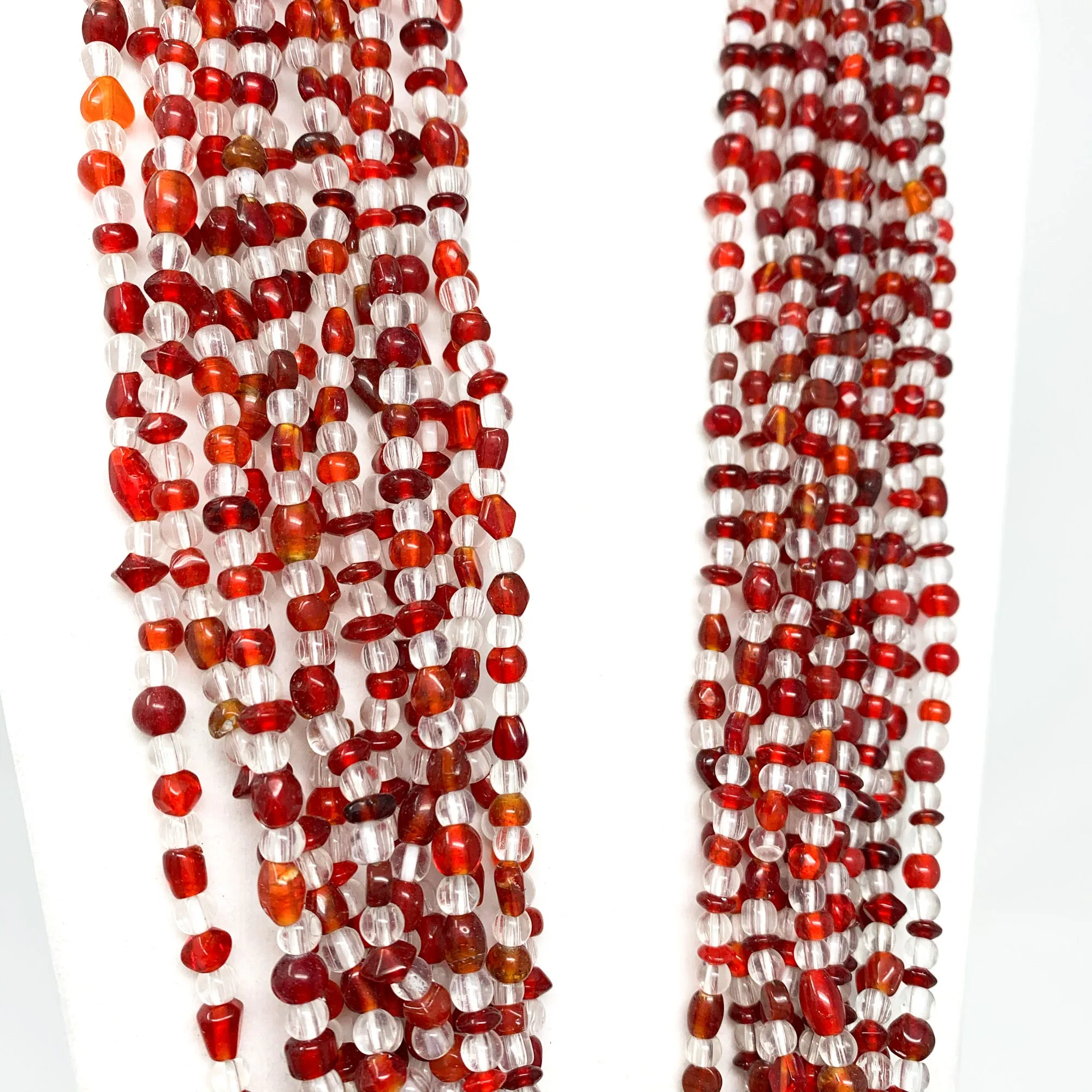 27" Clear and Red Glass Bead Necklace (Dozen)