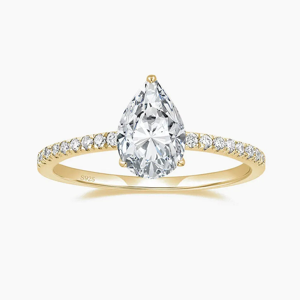 2CT Sterling Silver Pear Engagement Ring