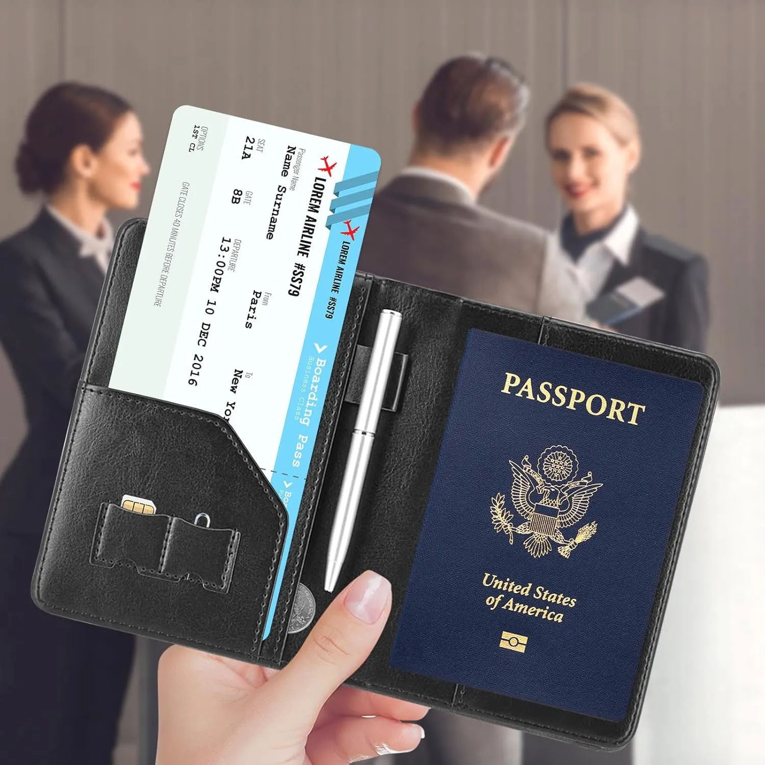 ACdream RFID Blocking Passport Holder Travel Wallet - Premium PU Leather Cover Passport Book with Card Holder, Pen Slot, Keep Organization, and Travel Essentials for Women and Men