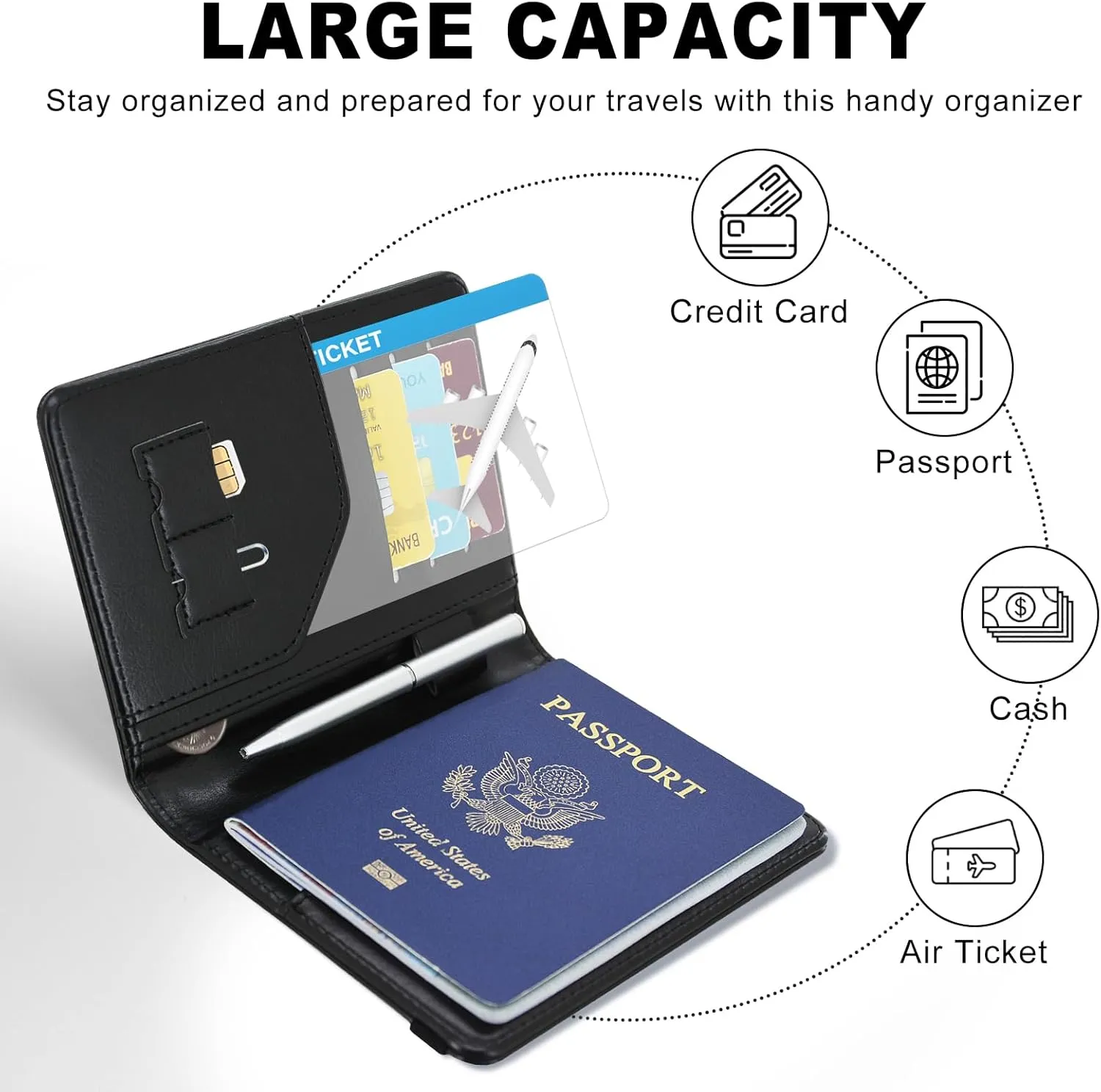 ACdream RFID Blocking Passport Holder Travel Wallet - Premium PU Leather Cover Passport Book with Card Holder, Pen Slot, Keep Organization, and Travel Essentials for Women and Men