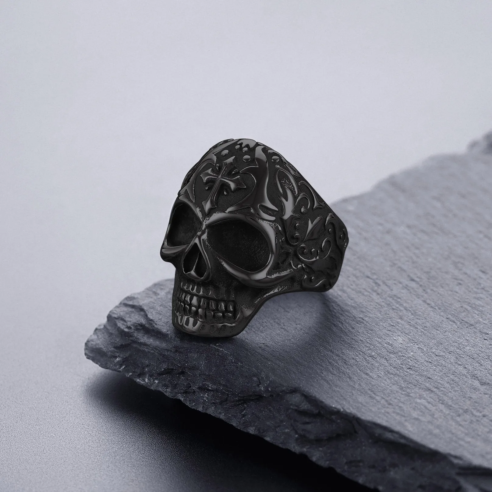 Biker Punk Cross Sugar Skull Ring for Men