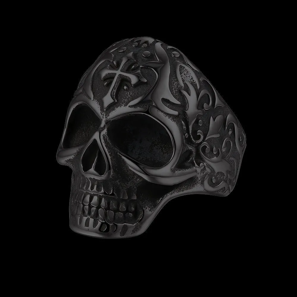 Biker Punk Cross Sugar Skull Ring for Men