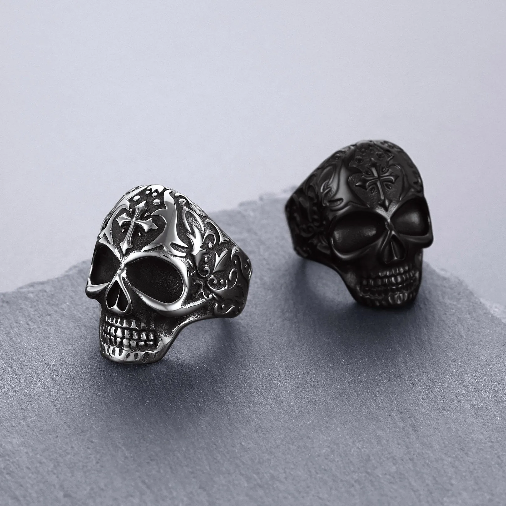 Biker Punk Cross Sugar Skull Ring for Men
