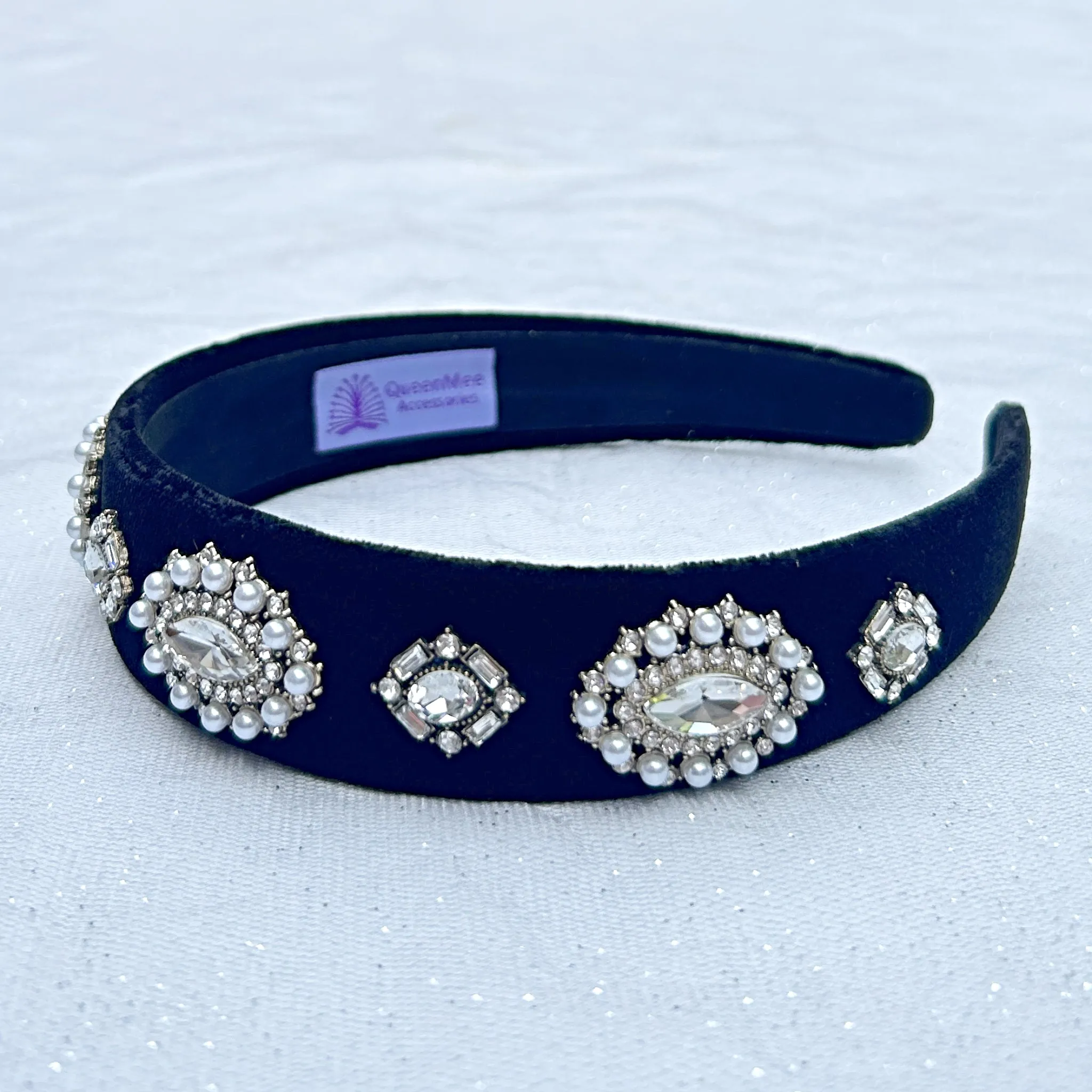 Black Pearl Headband Velvet Hair Band Vintage Inspired