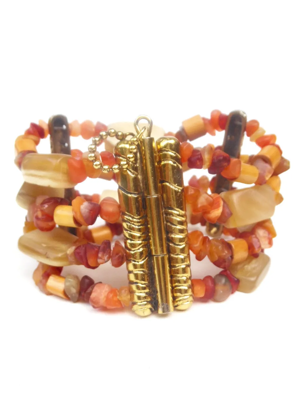 Bracelet Carnelian Agate Horn And Bronze