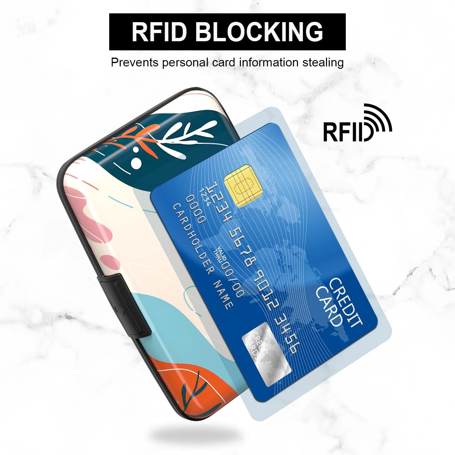 Card Holder Credit Cards Holder for Women RFID wallet women Business Card Holder Wallet Mini Aluminum Card Wallet RFID Blocking Slim Metal Hard Card for Women, Abstract Figure