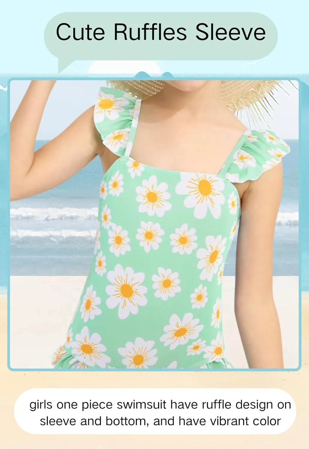 DAXIANG Girls One Piece Ruffle Strap Swimsuit Quick Dry Mermaid Swimwear Beach Sport Bathing Suit for Toddler Kids 4-11 Years