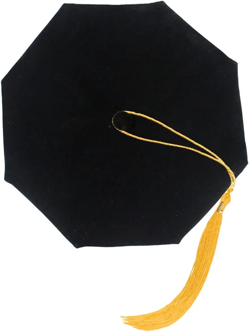 Doctoral Tam with Gold Bullion Tassel Unisex Black Velvet Graduation Tam