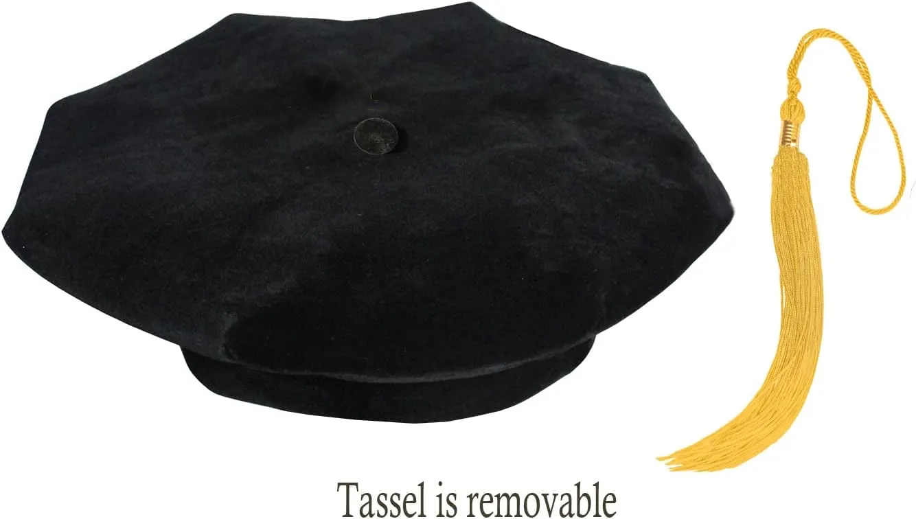 Doctoral Tam with Gold Bullion Tassel Unisex Black Velvet Graduation Tam