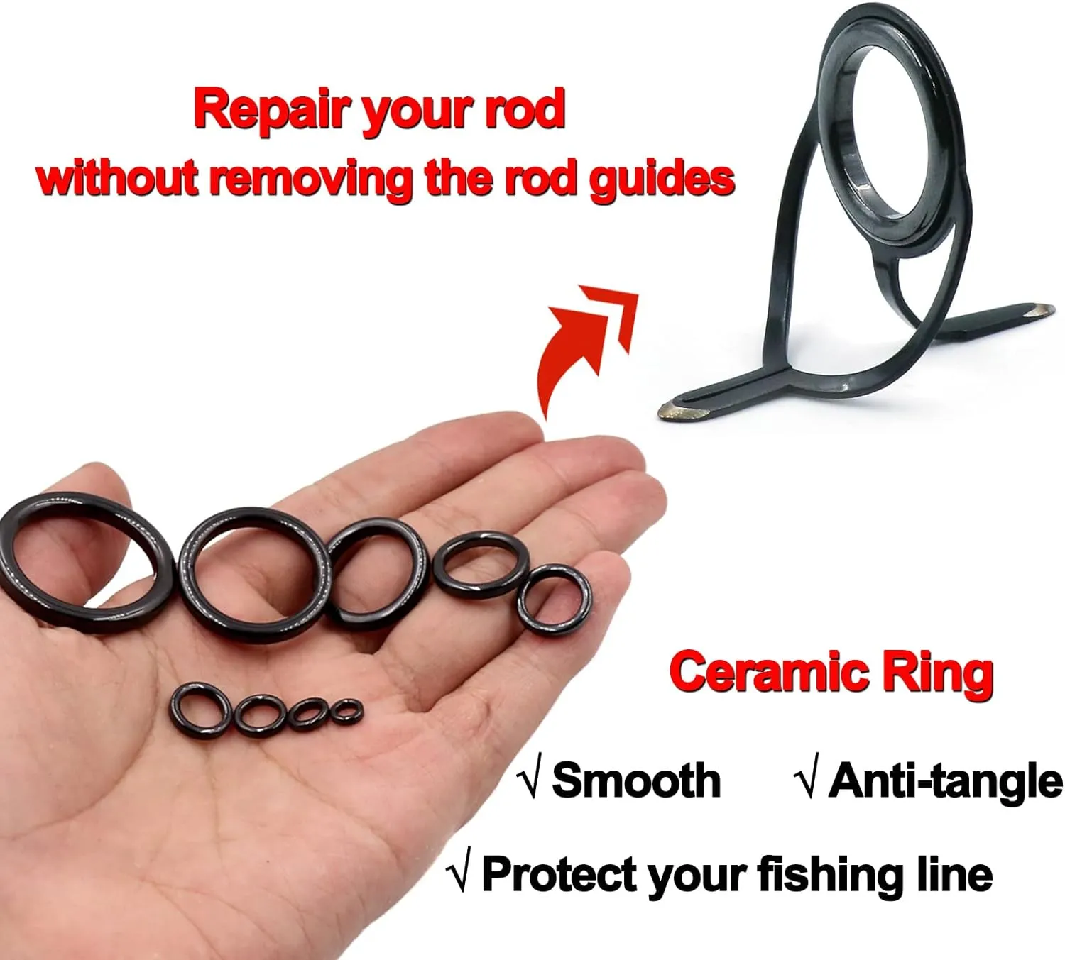 Fishing Rod Eyelet Repair Kit 60Pcs/160Pcs Fishing Rod Repair Kit 12 Sizes Fishing Pole Ceramic Guides Rings Replacement Kit