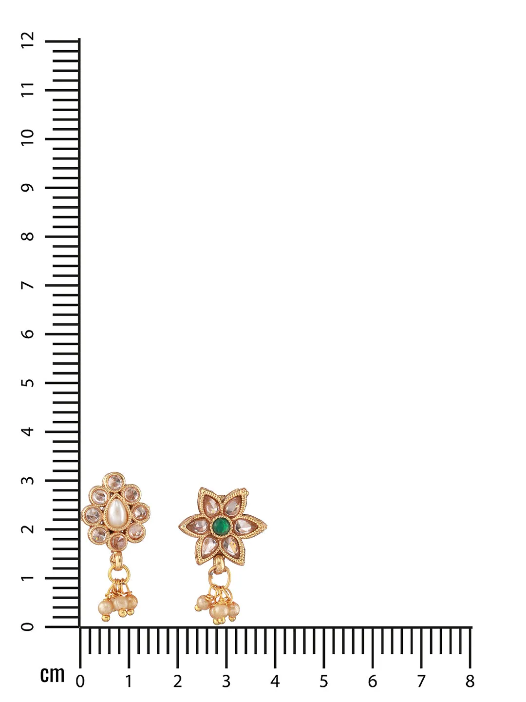 Gold-Plated Green & White Kundan Studded Floral Clip-On Nosepin