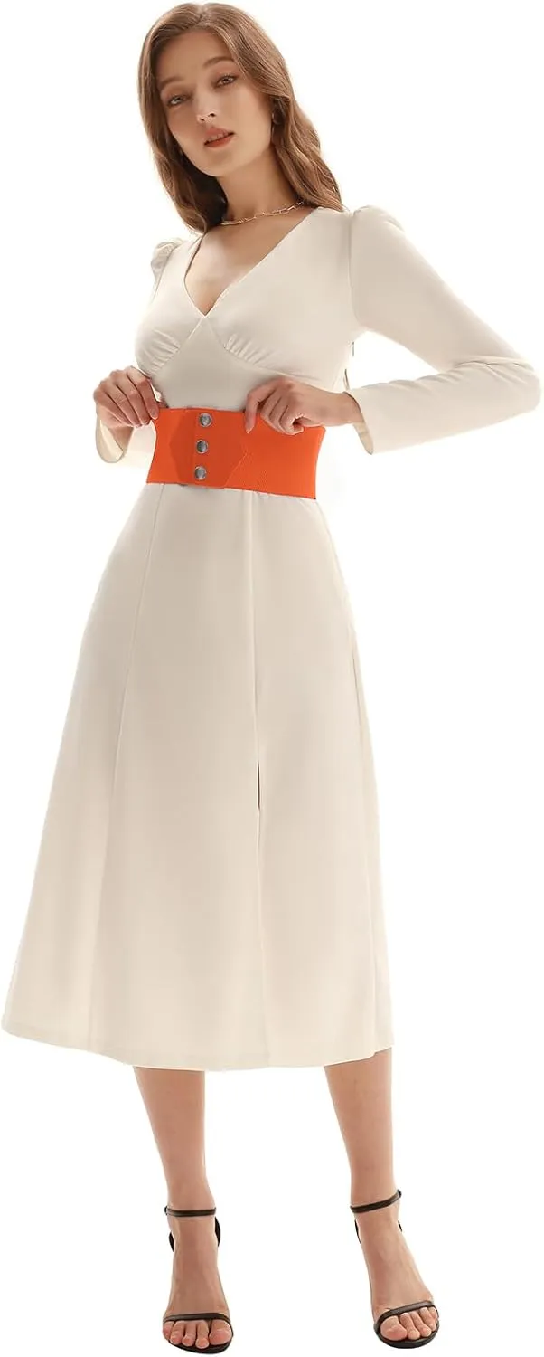 GRACE KARIN Women's Snap-Button Corset Belt Wide Elastic Belts for Dress Stretchy Waistband