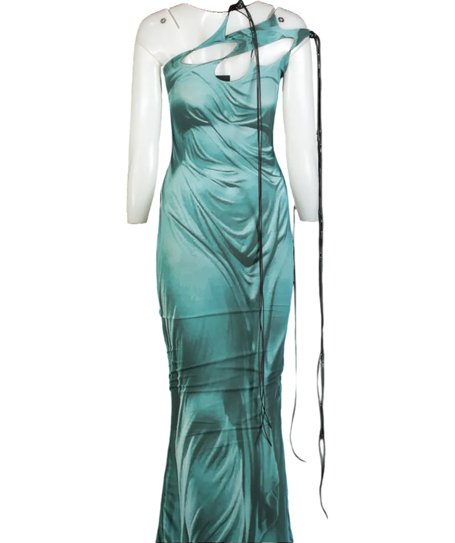 Green Abstract Cut Out Slinky Maxi Dress UK XS/S
