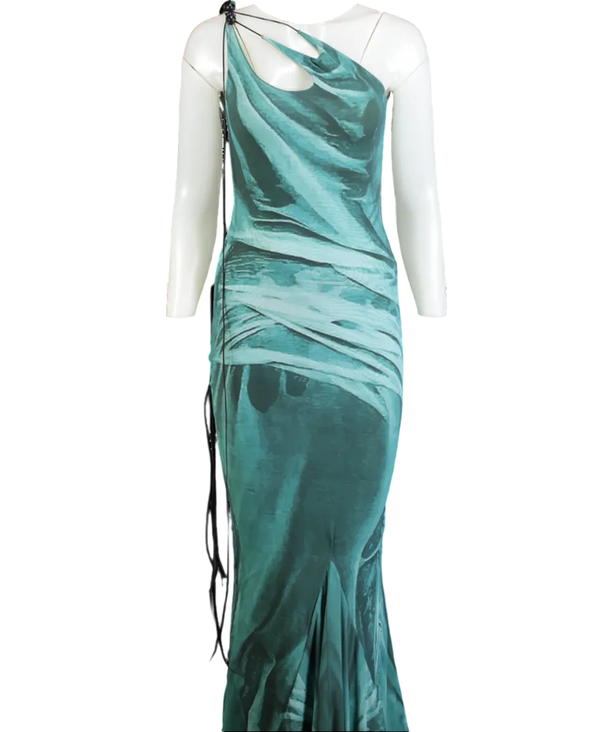 Green Abstract Cut Out Slinky Maxi Dress UK XS/S