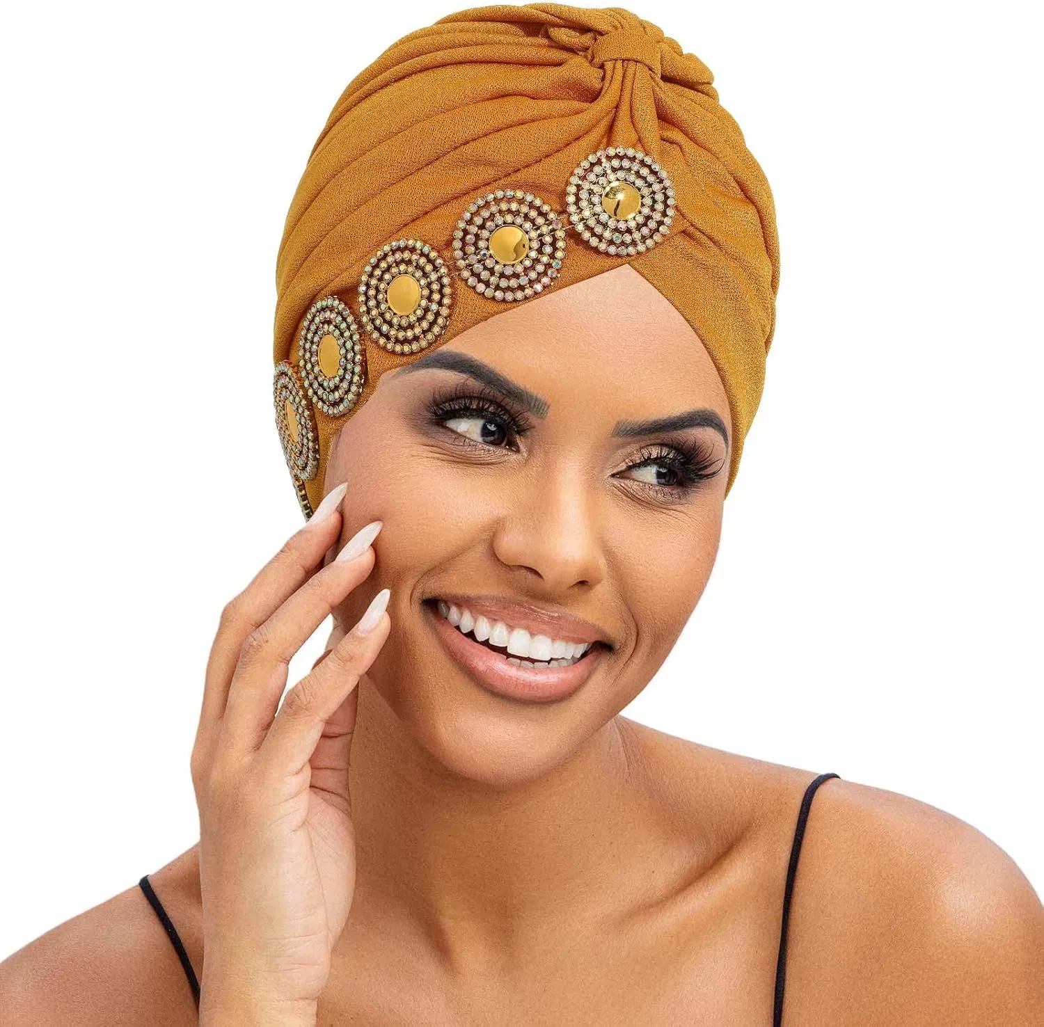 HeadWrap Hair Turbans African Turban Flower Pearl Crystal Twisted Head Turban for Women Fashion