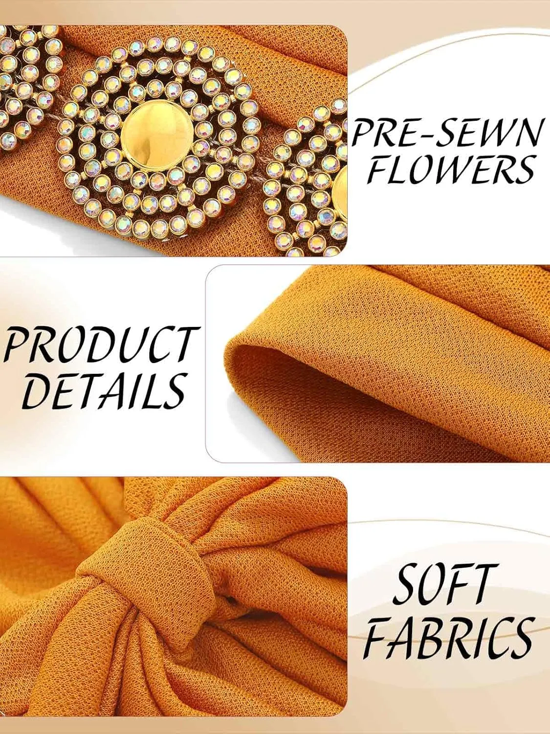 HeadWrap Hair Turbans African Turban Flower Pearl Crystal Twisted Head Turban for Women Fashion