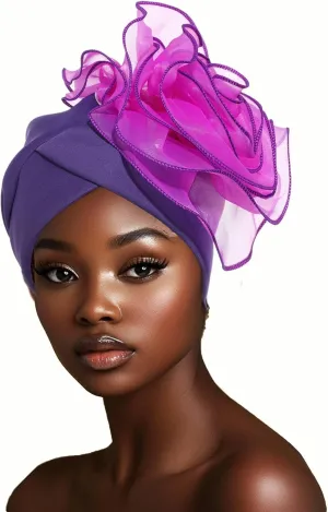 HeadWrap Hair Turbans African Turban Flower Pearl Crystal Twisted Head Turban for Women Fashion