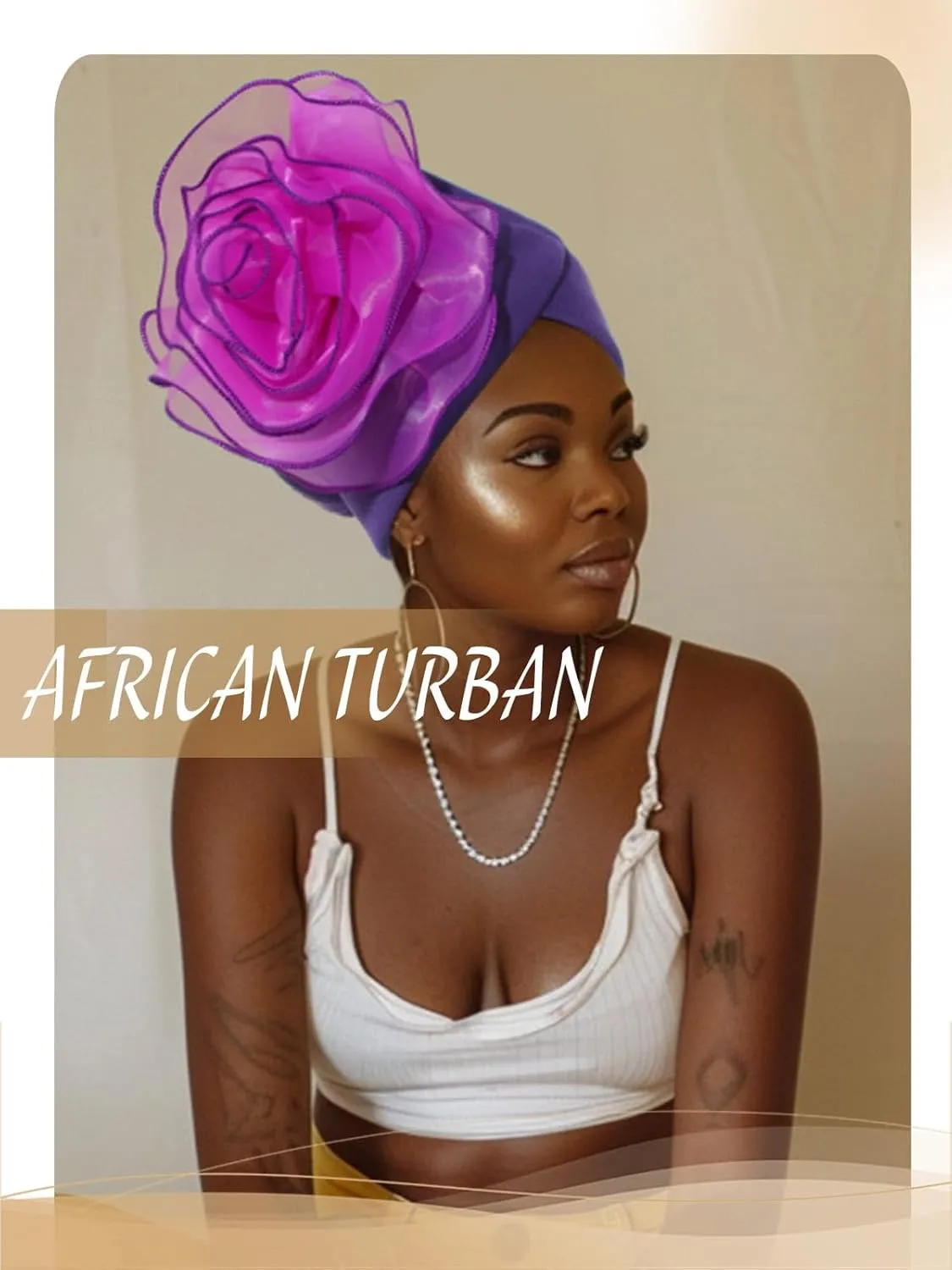 HeadWrap Hair Turbans African Turban Flower Pearl Crystal Twisted Head Turban for Women Fashion