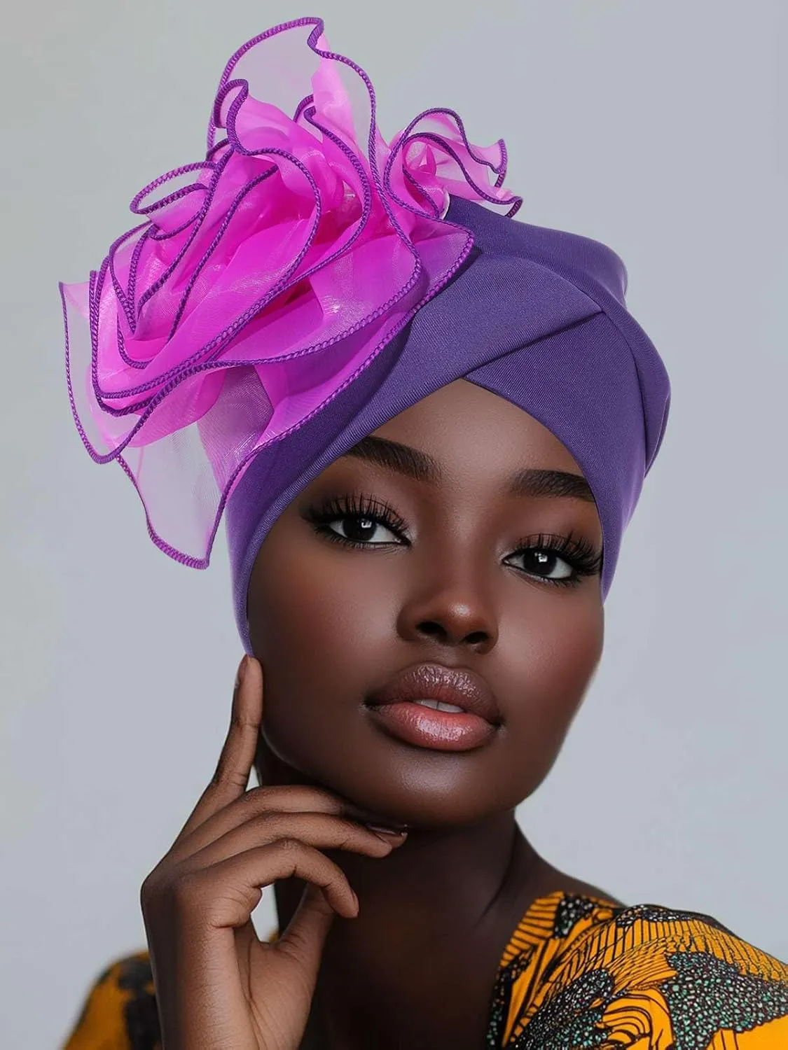 HeadWrap Hair Turbans African Turban Flower Pearl Crystal Twisted Head Turban for Women Fashion