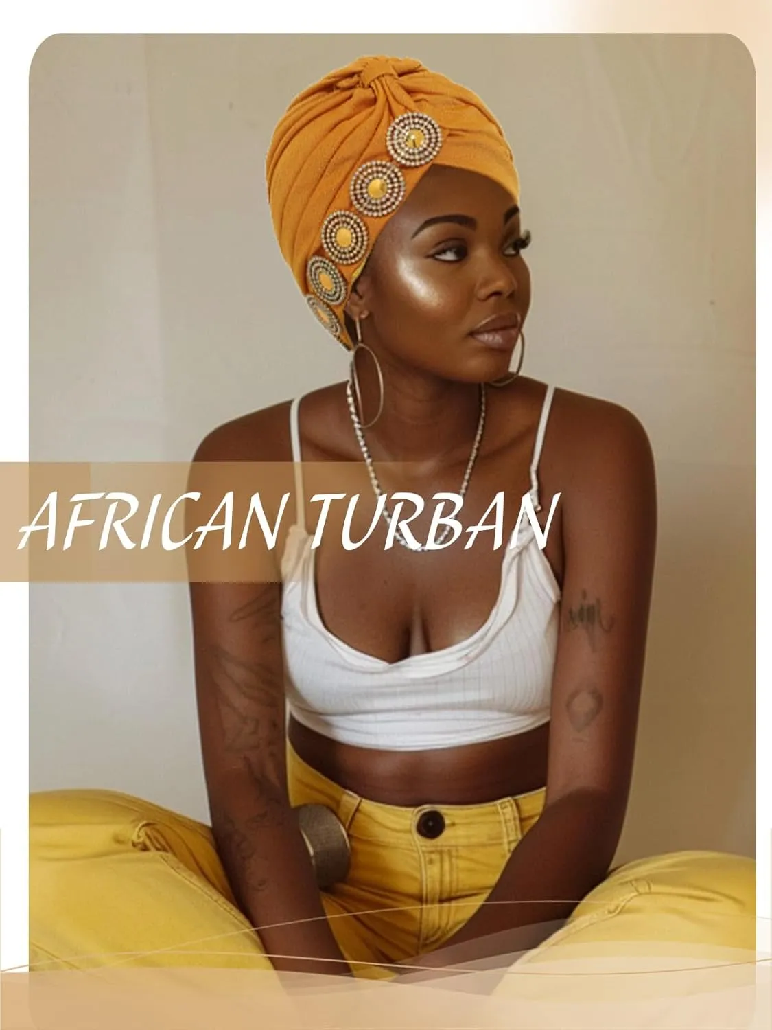 HeadWrap Hair Turbans African Turban Flower Pearl Crystal Twisted Head Turban for Women Fashion