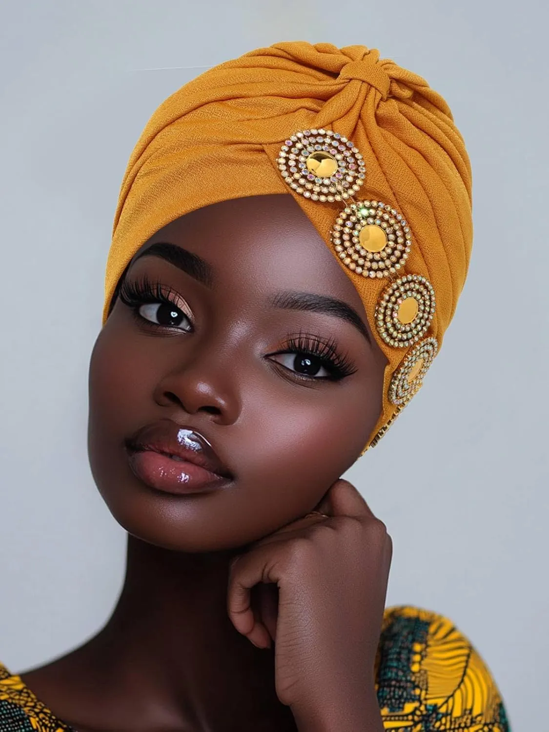 HeadWrap Hair Turbans African Turban Flower Pearl Crystal Twisted Head Turban for Women Fashion