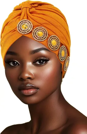 HeadWrap Hair Turbans African Turban Flower Pearl Crystal Twisted Head Turban for Women Fashion