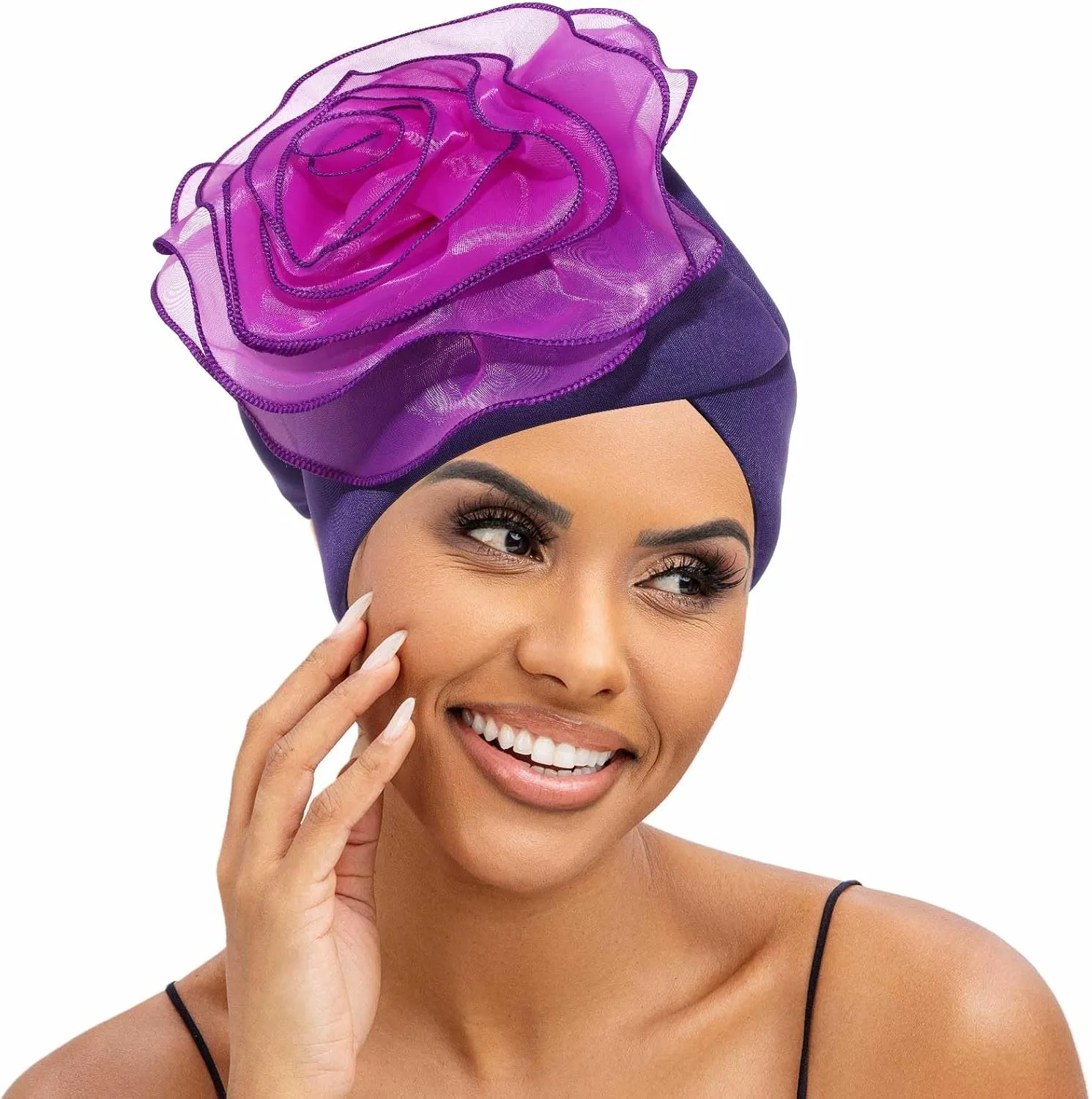 HeadWrap Hair Turbans African Turban Flower Pearl Crystal Twisted Head Turban for Women Fashion