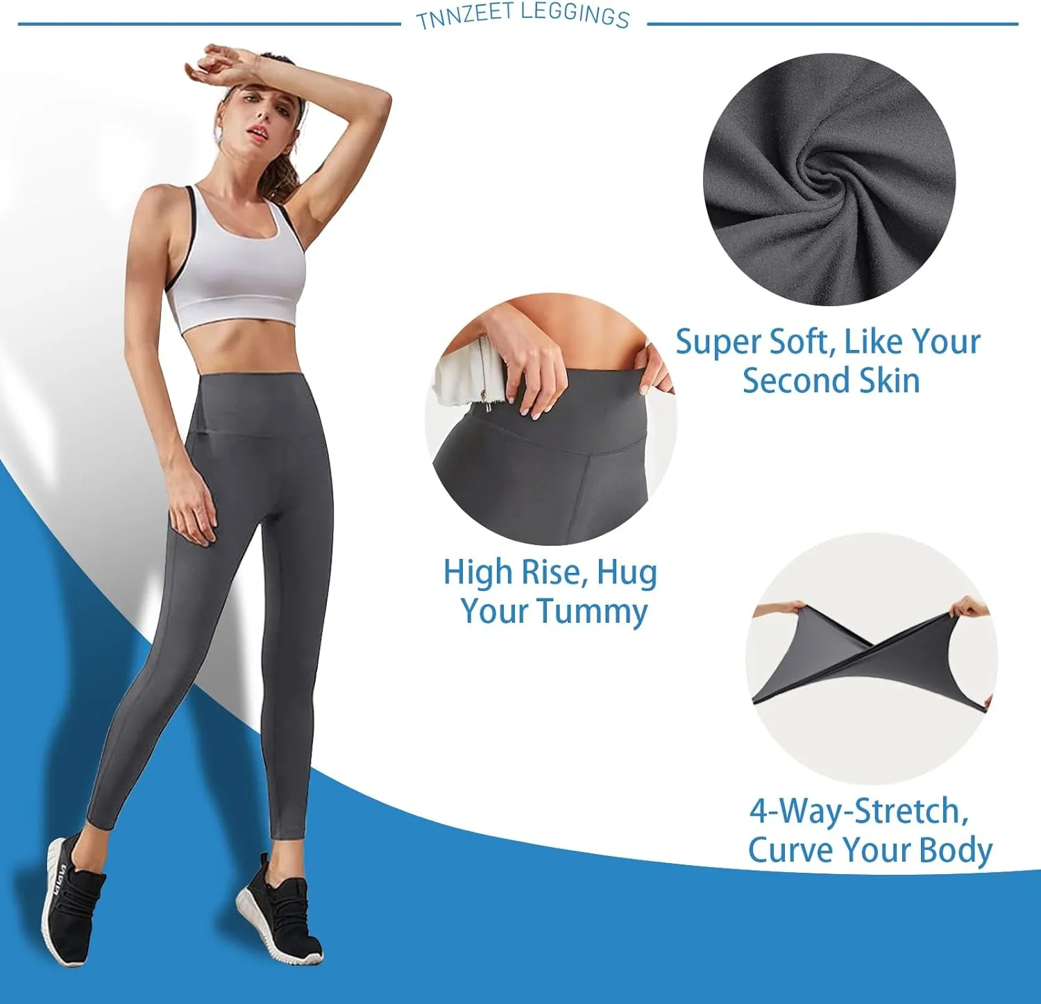 High Waisted Leggings for Women - No See Through Tummy Control Cycling Workout Yoga Pants with Pockets Reg & Plus