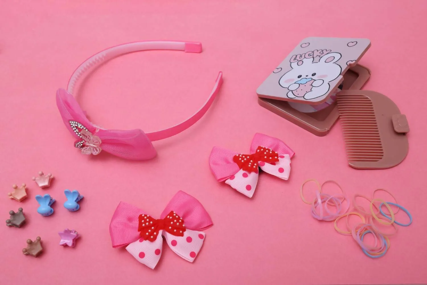 ilearnngrow Bow Hair Accessories Set - Pastel Pink