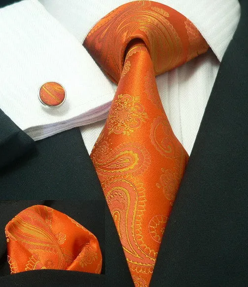 Orange Paisley  Wedding Tie Set JPM18376