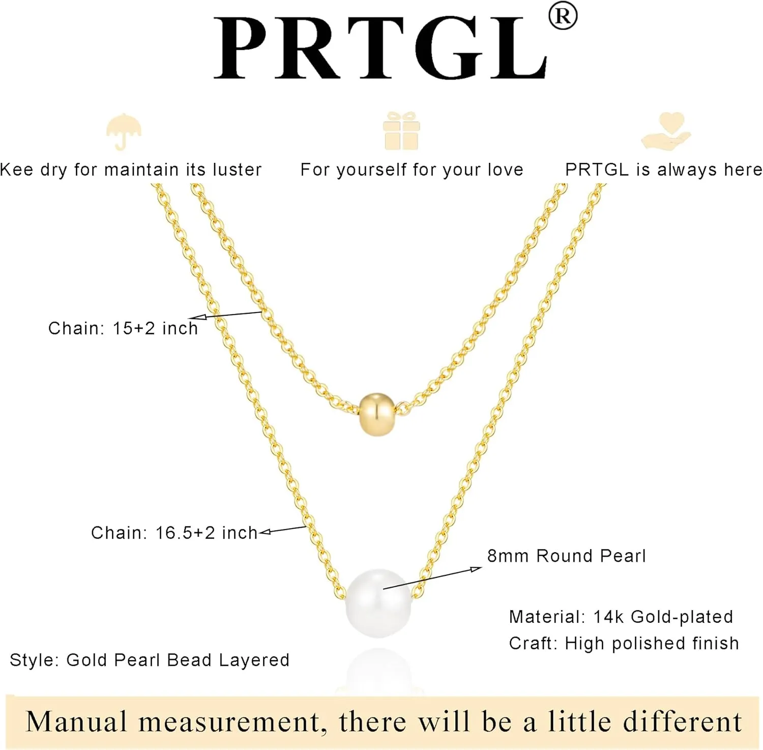Pearl Necklace: 14K Gold-Plated Pearl Necklace for Women 16.5   2