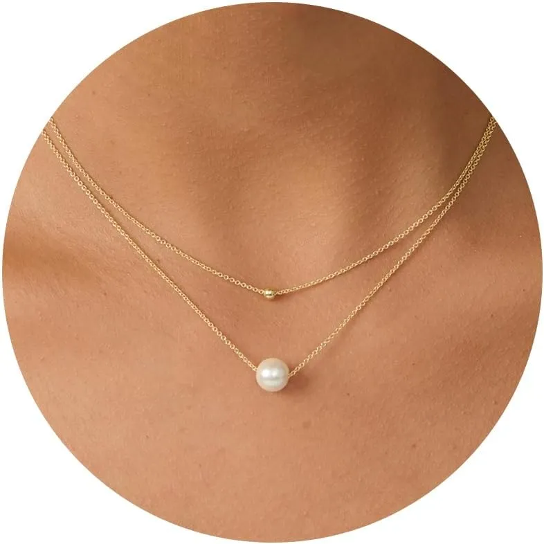 Pearl Necklace: 14K Gold-Plated Pearl Necklace for Women 16.5   2