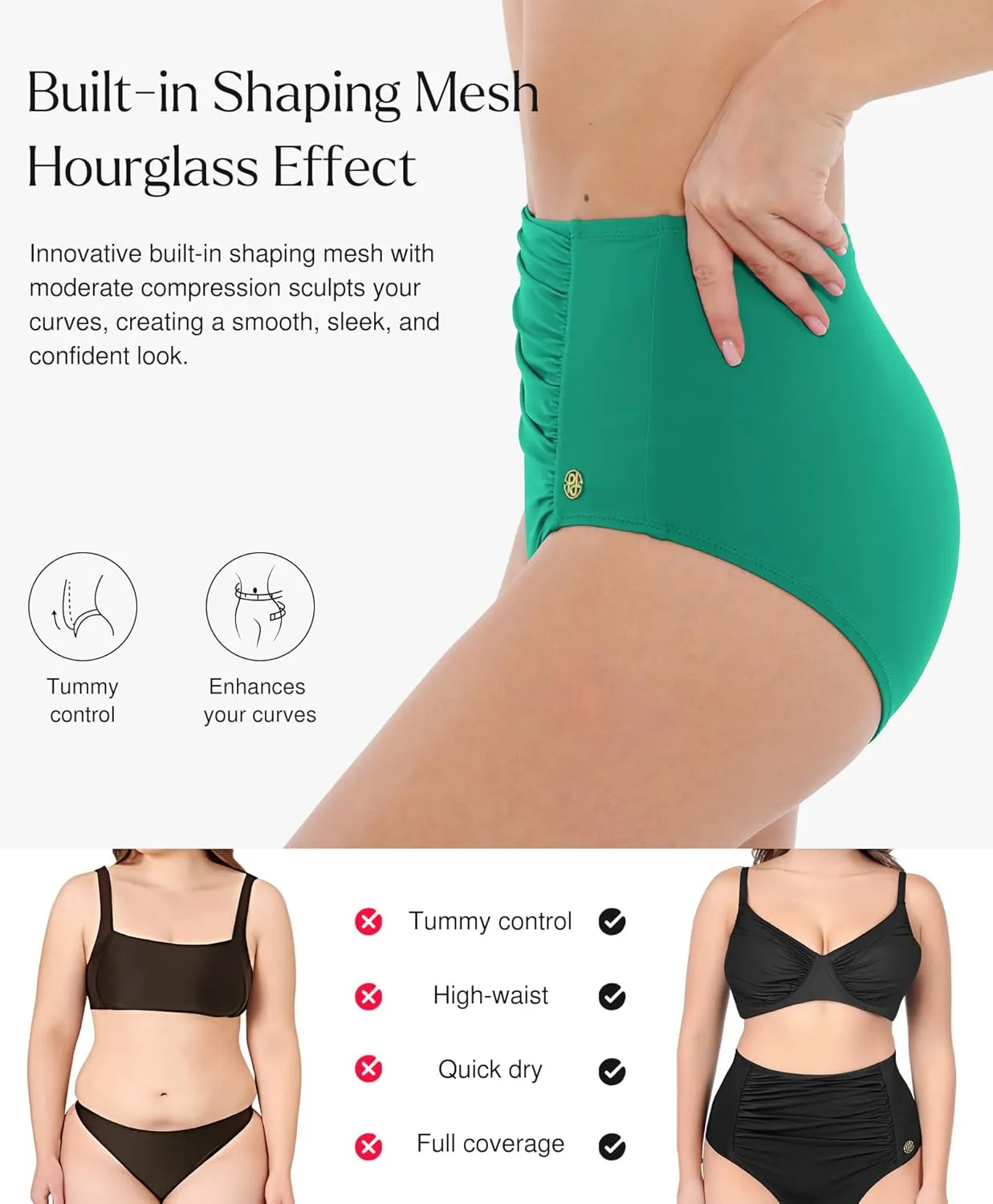Popilush High Waisted Bikini Sets for Women Tummy Control Shapewear Swimsuit Ruched Push Up Two Piece Bathing Suit
