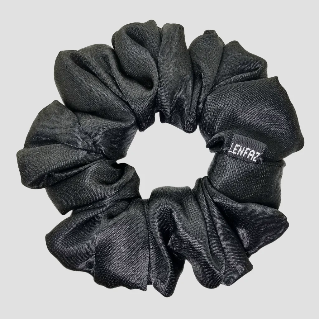 Radiant Black Satin Silk Scrunchie