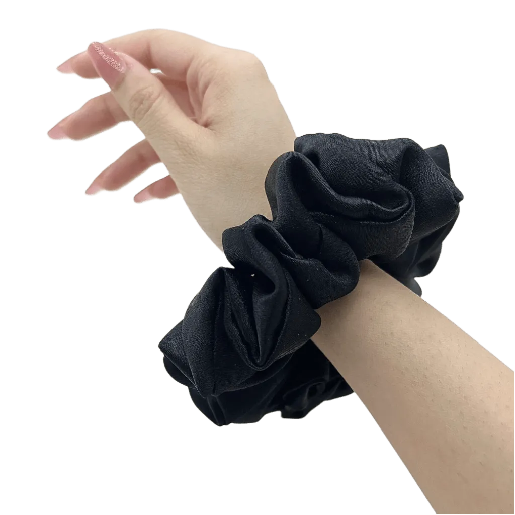Radiant Black Satin Silk Scrunchie