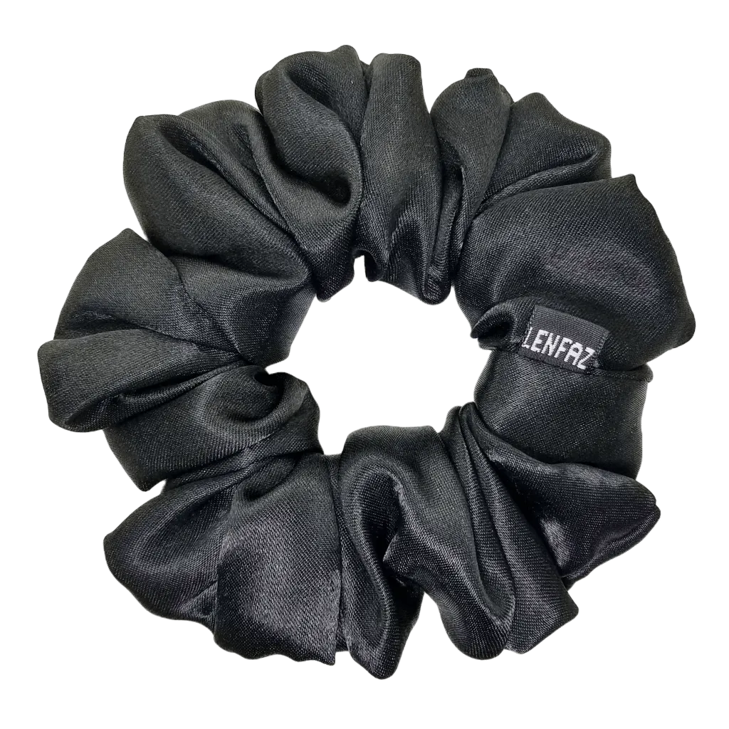 Radiant Black Satin Silk Scrunchie