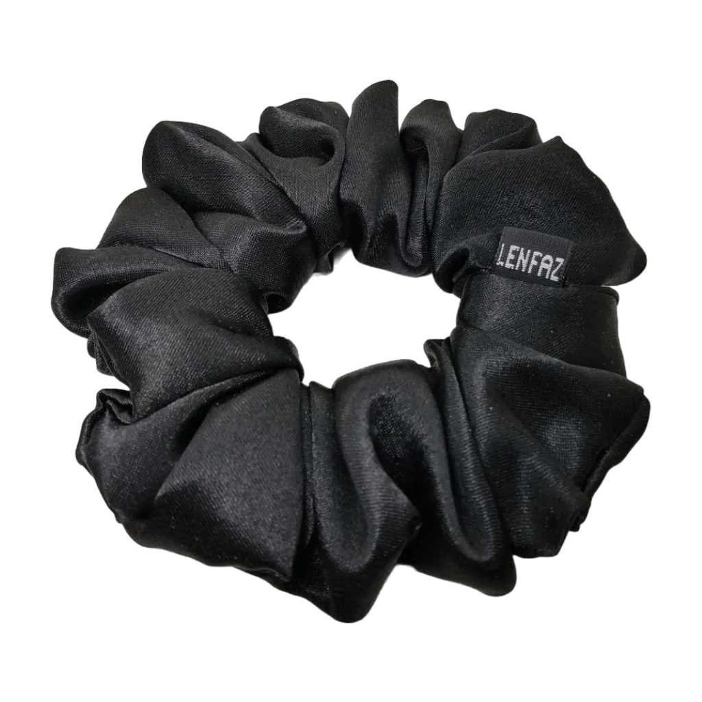 Radiant Black Satin Silk Scrunchie