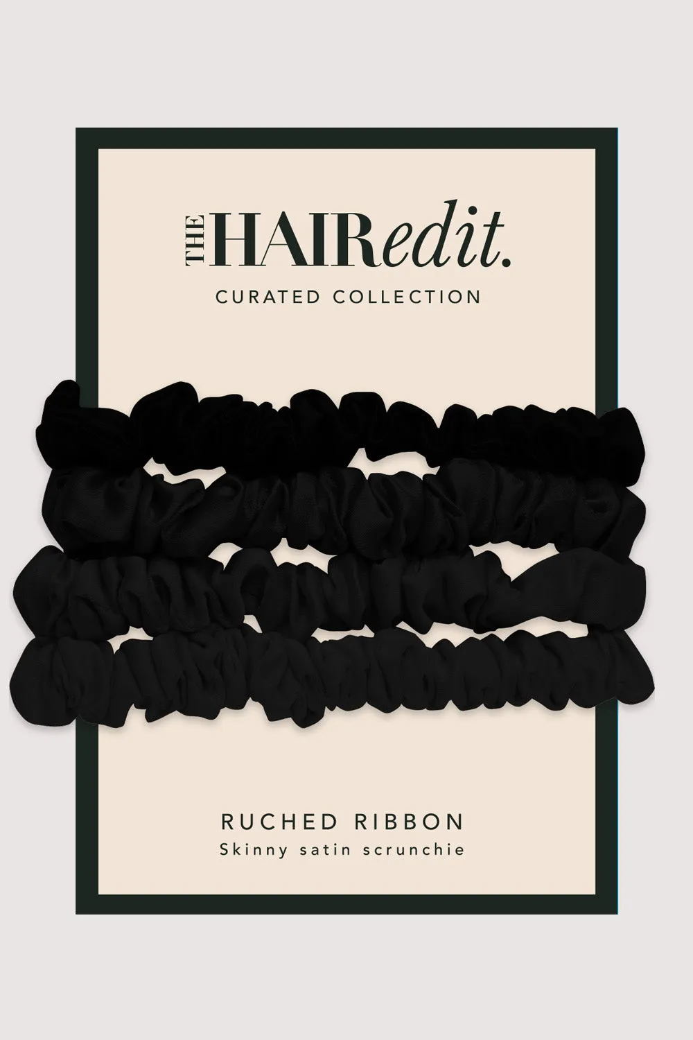 Ruched Ribbon Skinny Satin Scrunchies Set - Black