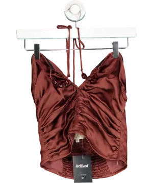 Sezane Brown Pearlena Silk Beaded Top  Cacao UK 8
