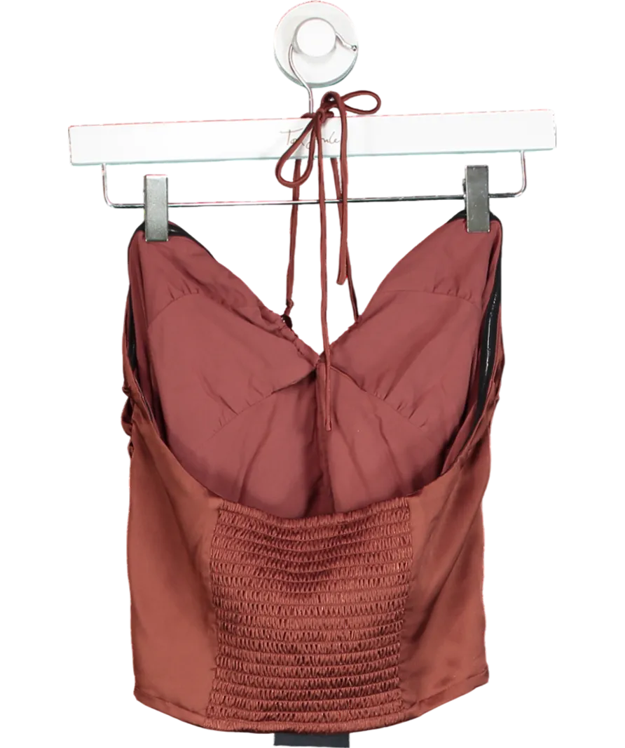Sezane Brown Pearlena Silk Beaded Top  Cacao UK 8