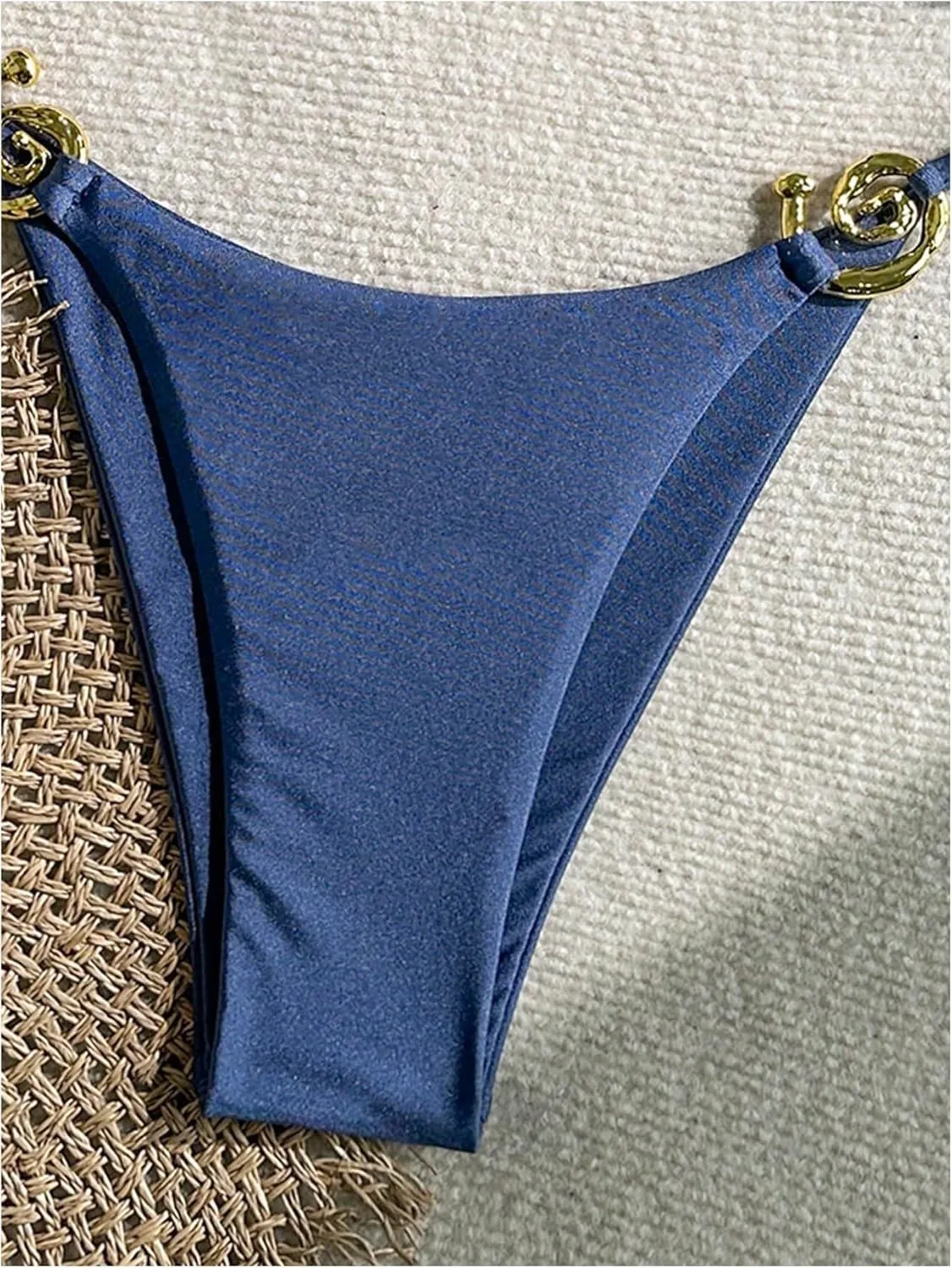 SHENHE Women's Thong Bikini Set Halter 2 Piece Swimsuit Triangle Metal Ring Bathing Suits