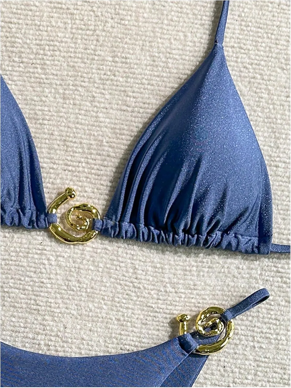 SHENHE Women's Thong Bikini Set Halter 2 Piece Swimsuit Triangle Metal Ring Bathing Suits