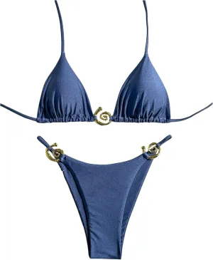 SHENHE Women's Thong Bikini Set Halter 2 Piece Swimsuit Triangle Metal Ring Bathing Suits