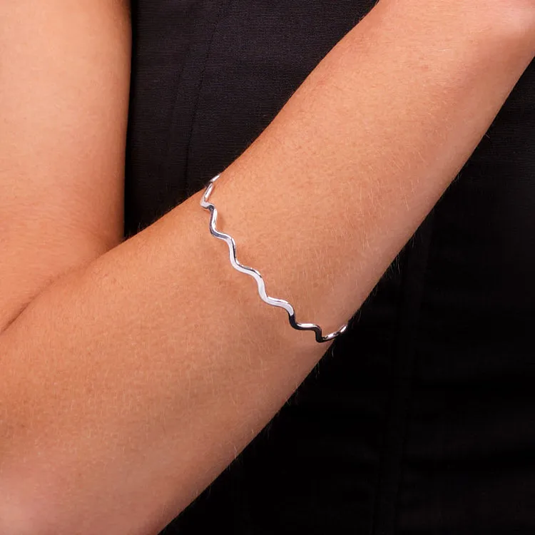 Slim Wave Sterling Silver Bangle
