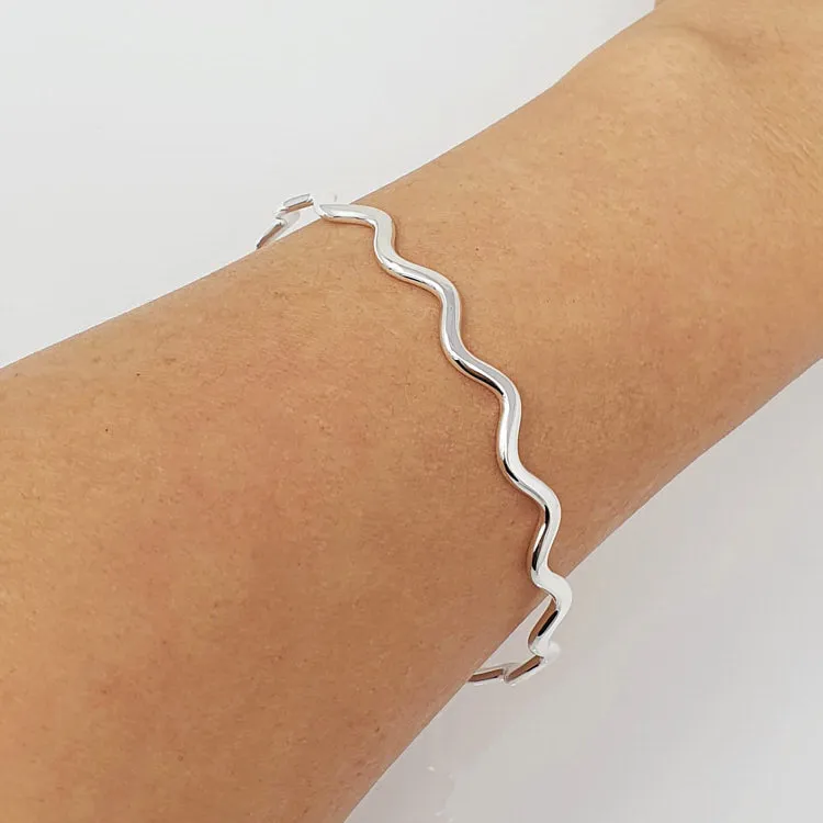Slim Wave Sterling Silver Bangle