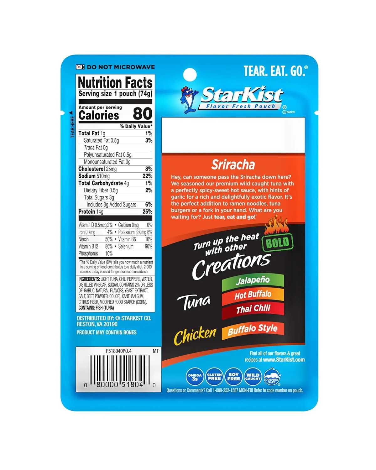 StarKist Tuna Creations BOLD, Sriracha, 2.6 Oz, Pack of 24