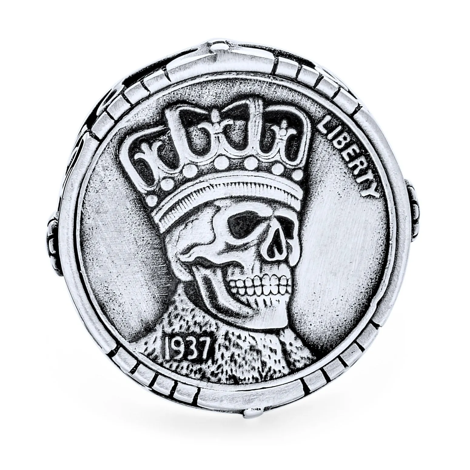 Statement Eagle Head Liberty Coin Mens Silver Ring Punk Biker Jewelry Gothic Skull