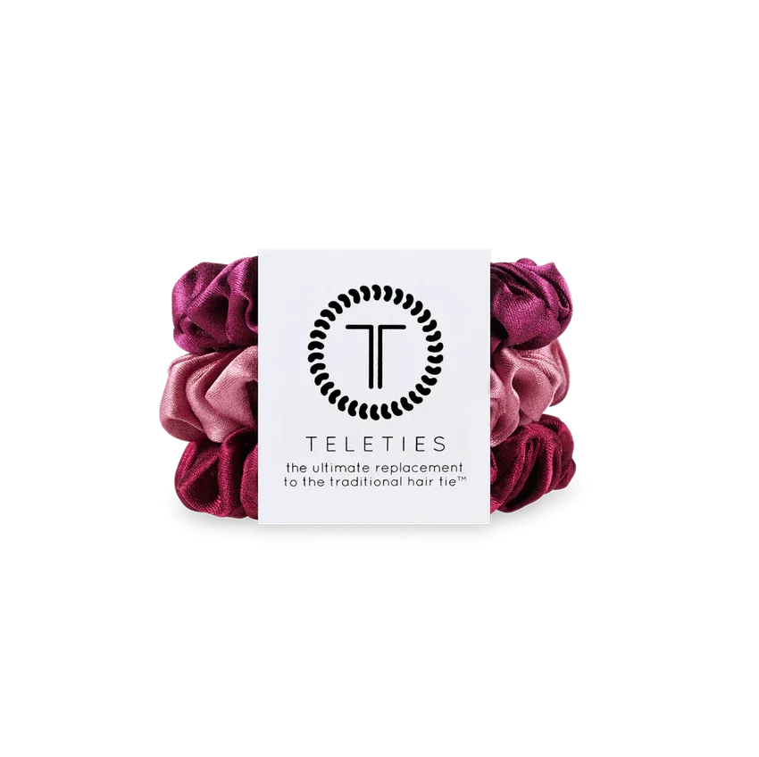 Teleties Silk Scrunchies - Small Band Pack of 3 - Burgundy Bliss
