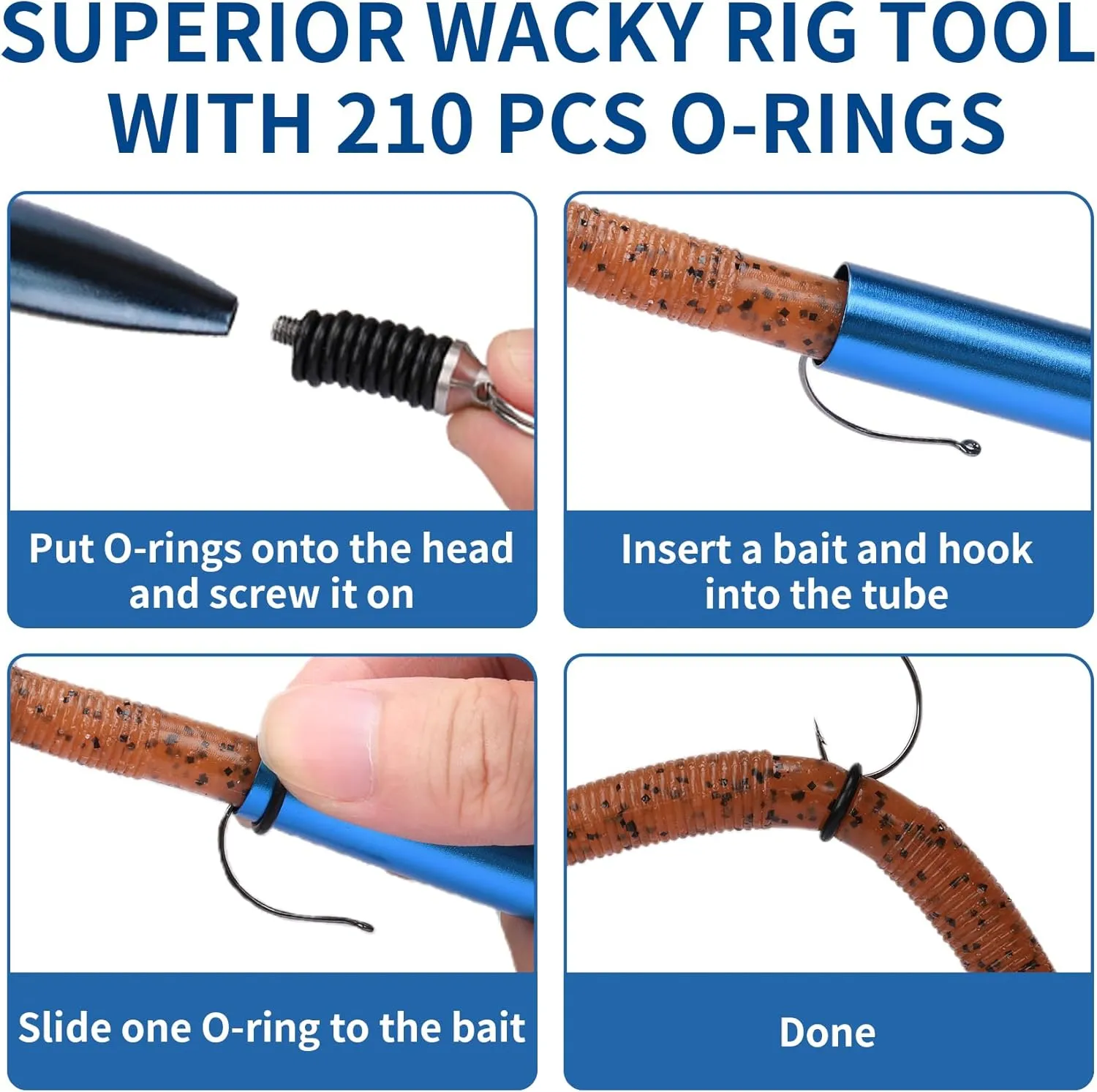 TRUSCEND Gradient Fishing Wacky Rig with Silicone O Rings 210Pcs for 3"-4" and 5"-7" Worm Lures, Ultra-Smooth Downriggers Tube for Easy Installation and Great Protection of Stick Bait, Must-Have Gear